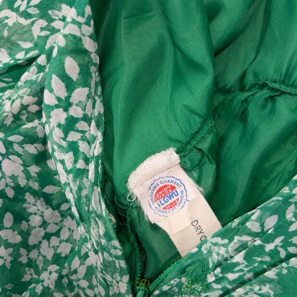 Vtg 1970s Green White Floral Halter Maxi Dress ILGWU Union Made in USA - Picture 5 of 8